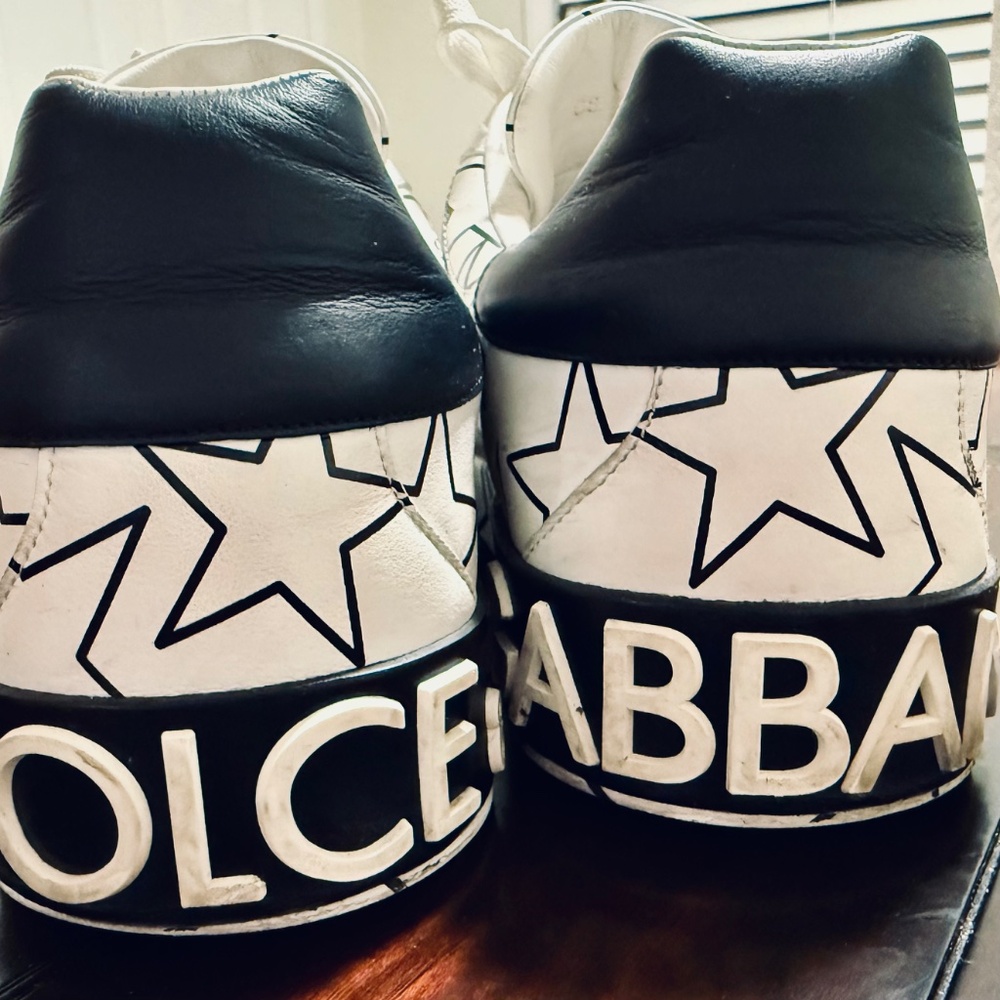 DOLCE & GABBANA MENS WHITE LOW TOP LEATHER SNEAKERS WITH STARS - Picture 5 of 5